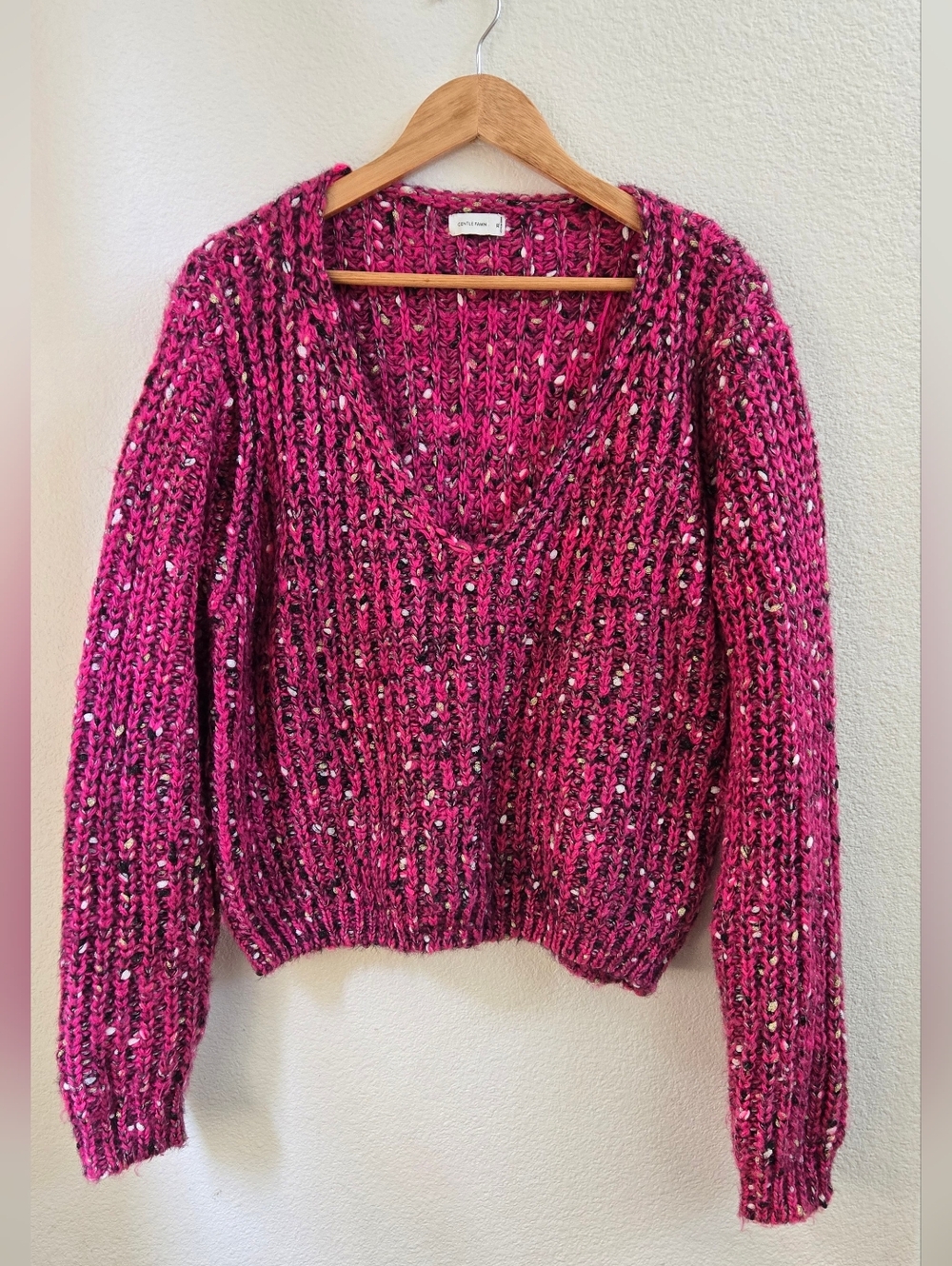 Anthropologie Gentle Fawn Chunky Knit Cropped Sweater in pink. XL